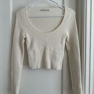 Abercrombie Cream Ribbed Long Sleeve Top